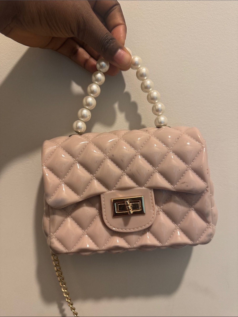 Quilted Pearl-Handle Mini Shoulder Bag - Blush Pink